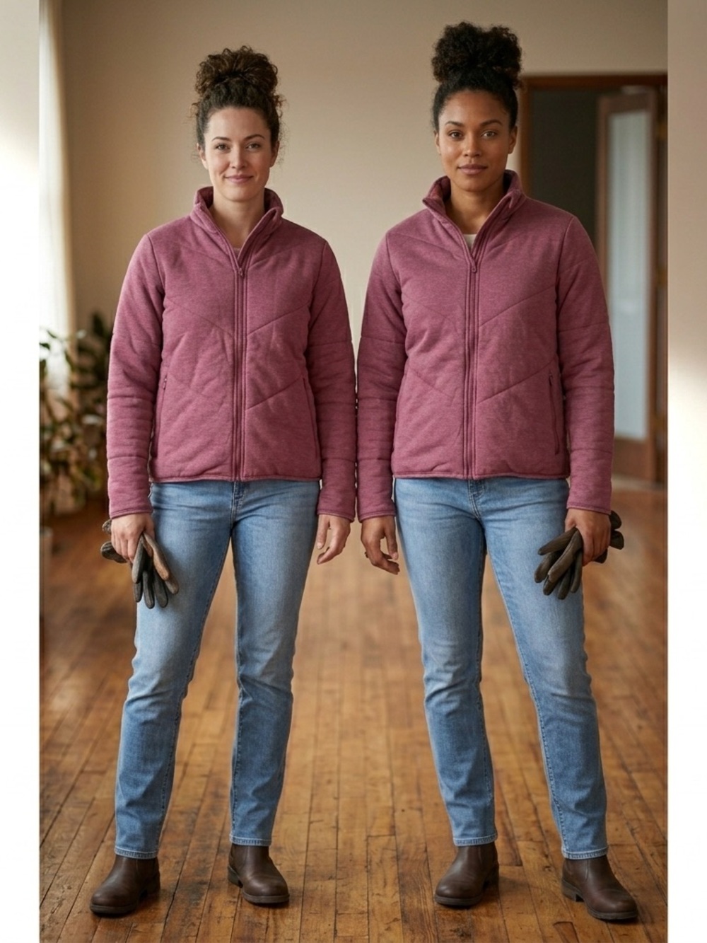 Three Dots Women's Quilted Step Hem Knit Soft Fleece Jacket, Heather Red Large